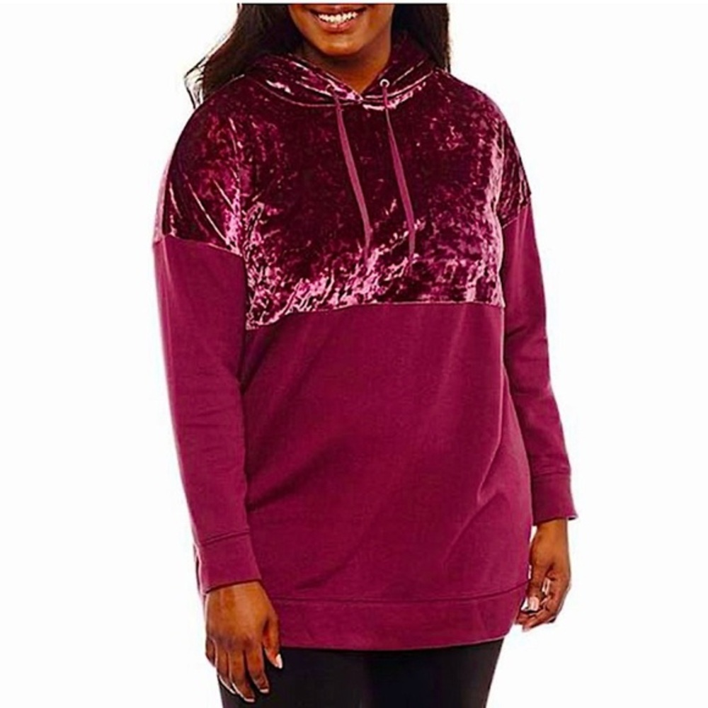 Burgundy Velvet Hoodie  - Size L